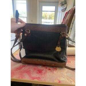 Brahmin Black Leather Brown‎ Croc Trim Shoulder Handbag Purse